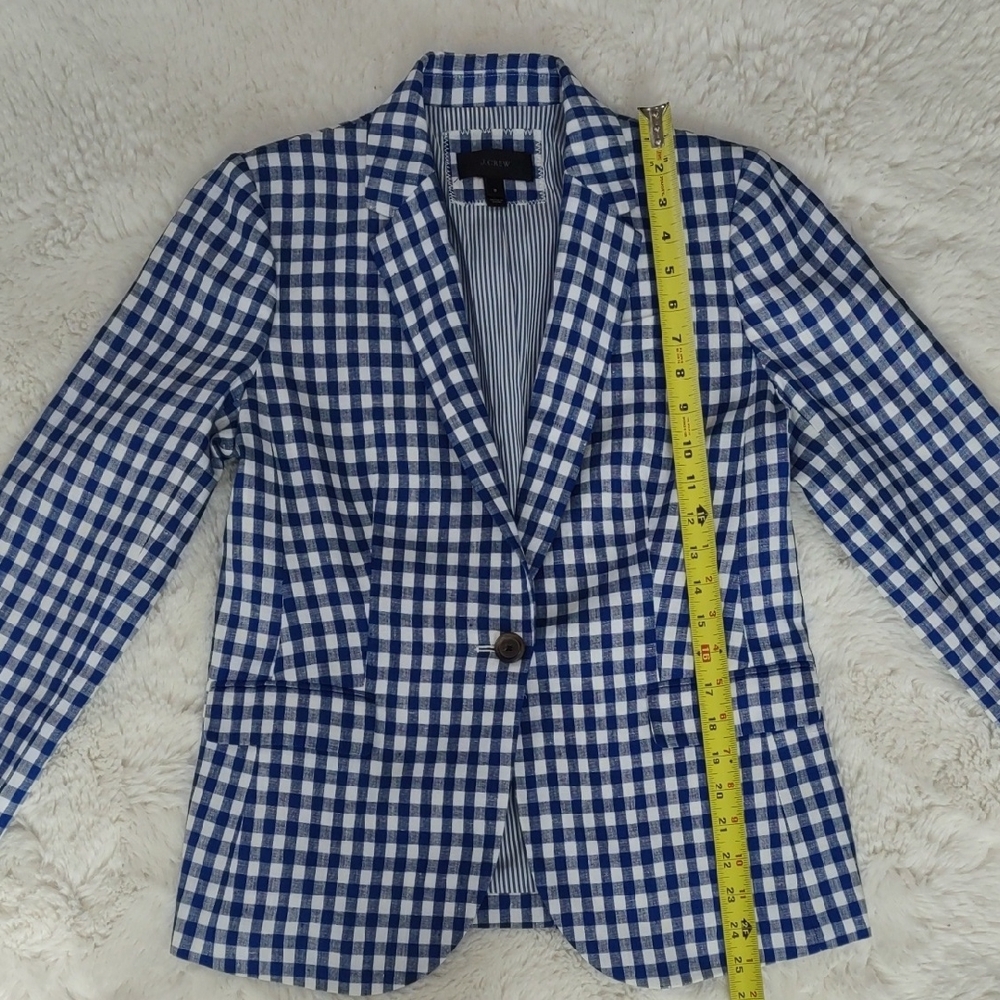 J. Crew Blue and White Plaid , Linen Blazer, Size 8 - Picture 12 of 17